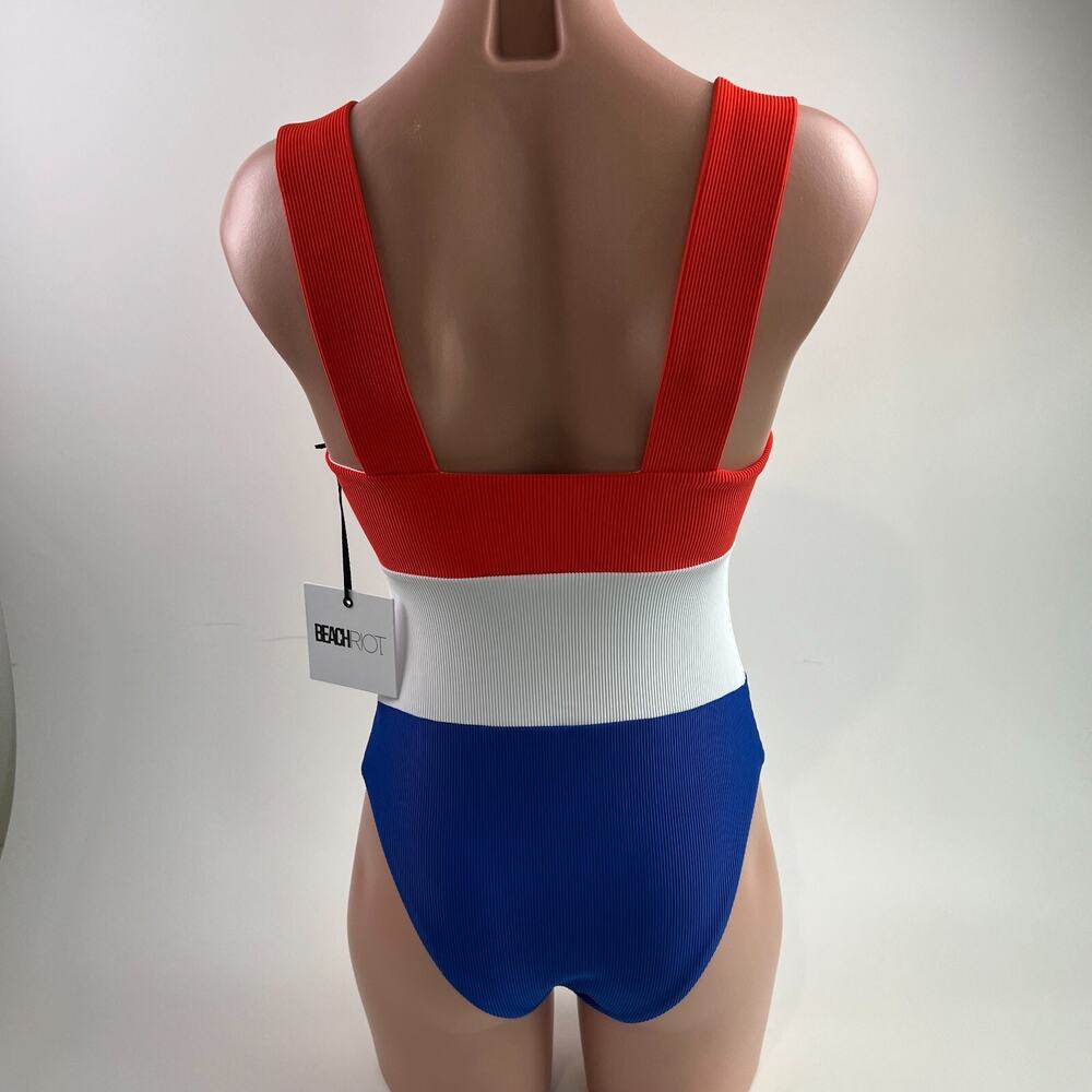 Beach Riot One Piece Square Neck Ribbed Swimsuit Red/Blue/White Size XS NWT - Picture 4 of 11